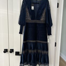 Tadashi Shoji Avalon Pleated Velvet Cocktail Midi Dress - Size 2