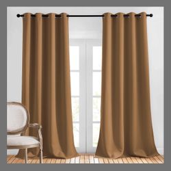 NICETOWN Blackout Curtains 108 Inches Length - Grommet Thermal Insulated Window Treatments Solid Panels For Living Room/Bedroom, Gold Brown, W52 X L10