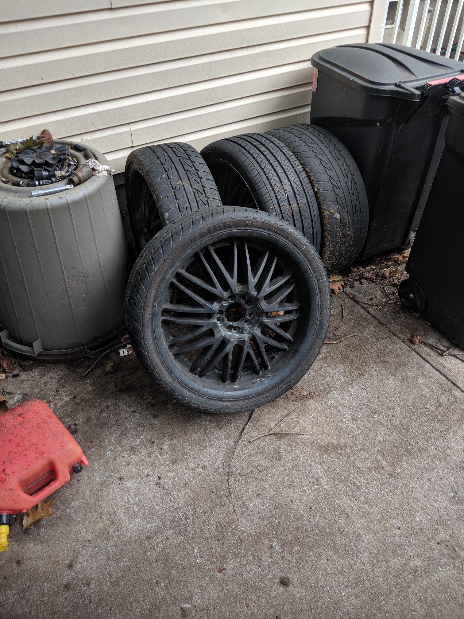 Rims for sell. Two 19" BMW and four 20" universal five lugs. All hold air and have good tires.