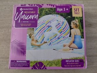 Member's Mark 5 Ft Inflatable Unicorn Beach Ball Pool Party Fun w/Repair Kit NEW