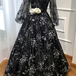Black Floral Evening Gown 