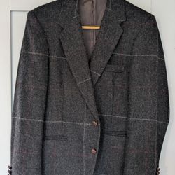 By Farrah 100% Wool Tweed Gray Check Men's Blazer 40R  Regular Fit  Inner Pockets 