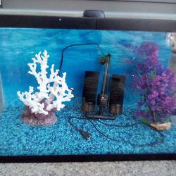 30 Gallon Fish Tank With Two Decorations, Aquarium Rocks,And Filter.