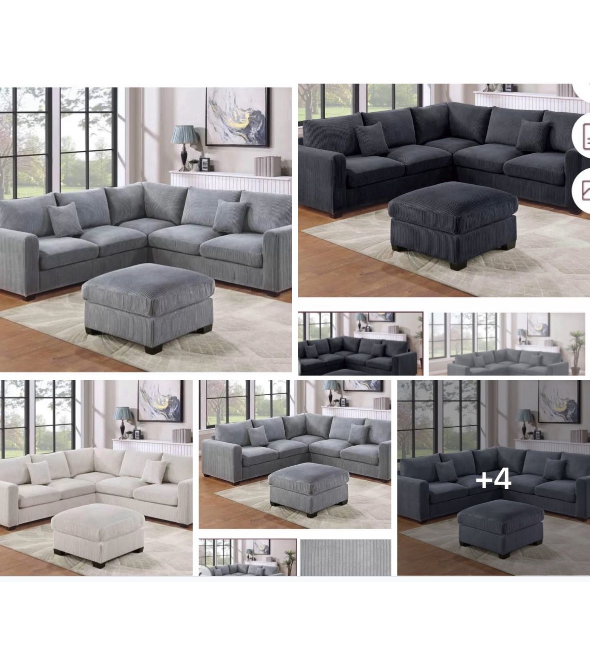 3 Pc Sectional Set Ottoman 99”x99”