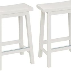 Amazon Basics Solid Wood Saddle-Seat Kitchen Counter-Height Stool, 24-Inch Height, White - Set of 2

