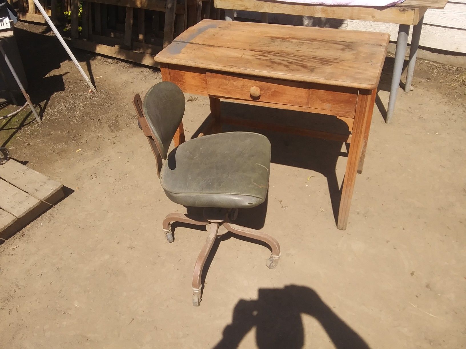 OLD WOOD DESK & CHAIR