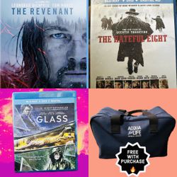 3 Blu rays + Free Gift - The Revenant, The Hateful 8, Glass