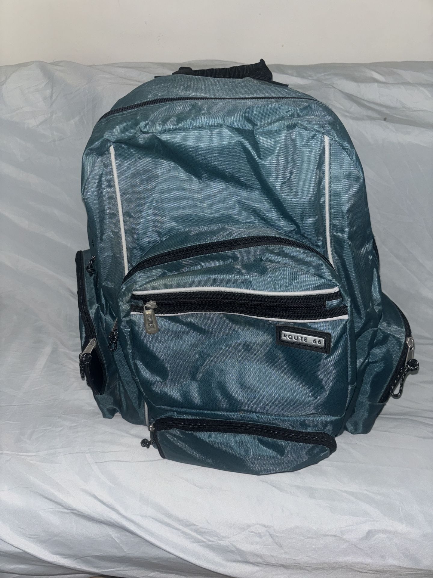 Route 66 Large Green Backpack 19x9 inches 8 Pockets Book Bag College School