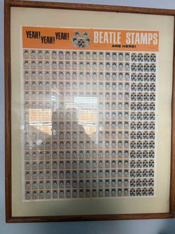 Beatles Stamp Sheet window poster 1964 RARE!