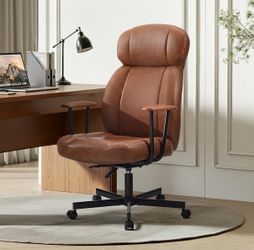 Brown faux leather with wheels office chair