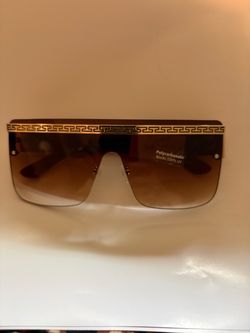 Brand New Inspiring  Versace  Shield Sunglasses with Gold Greek Key Frame in a Bag