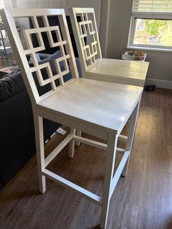 Set of 2 West Elm White Geometric Counter Stools / Barstools