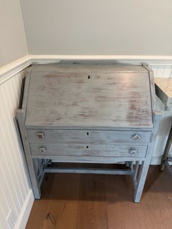 Vintage Secretary Desk – likely 1920s-50s, Solid Wood, Coastal Farmhouse Style