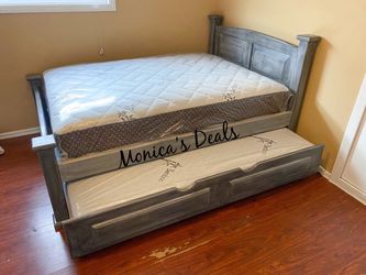 Full Solid Wood Bed With Twin Trundle And Both Mattresses $740