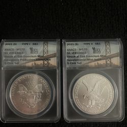 2021 KEY DATE 5 Coin Silver Eagle Set. MS70
