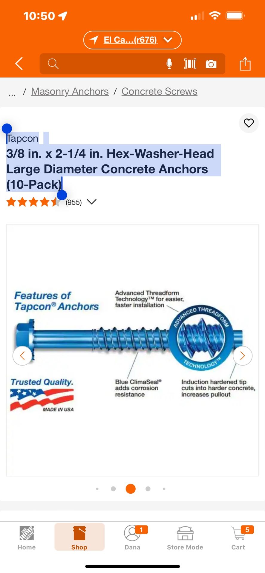 Tapcon 3/8 in. x 2-1/4 in. Hex-Washer-Head Large Diameter Concrete Anchors (10-Pack)