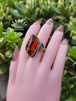 Sterling Silver 925 Ring with Amber Stone