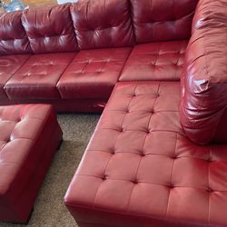 Red faux leather sectional deals