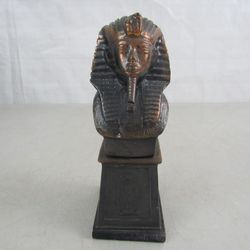 Egyptian King Tut Copper Plated Metal Vintage Bust Sculpture Figurine


