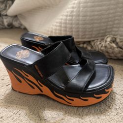 Harley Davidson Y2K platform wedge sandals 