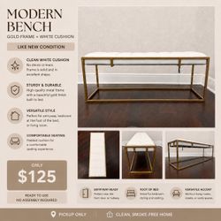 ✨ Modern Gold Frame Bench | White Cushion ✨