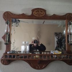 Antique Mirror With Oil Lamps