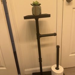 Toilet Paper Holder Stand- Black Wood