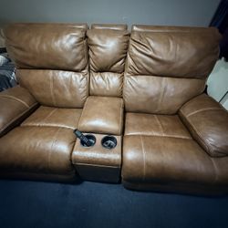 Reclining Brown Leather Couch 