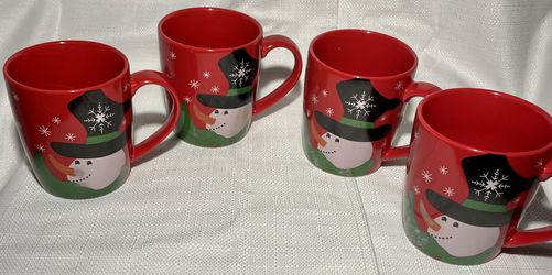 New Set Of Four Red Snowman Coffee/tea Mugs