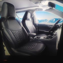 New Seat Cover Set For 2019-2025 Toyota RAV4 Hybrid Complete Set Black With Blue Stitching 