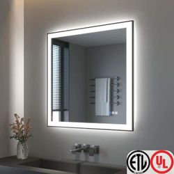 36 in. W x 36 in. H Rectangular Framed LED Anti-Fog Wall Bathroom Vanity Mirror in Black with Backlit and Front Light  The LED lighted mirror provides