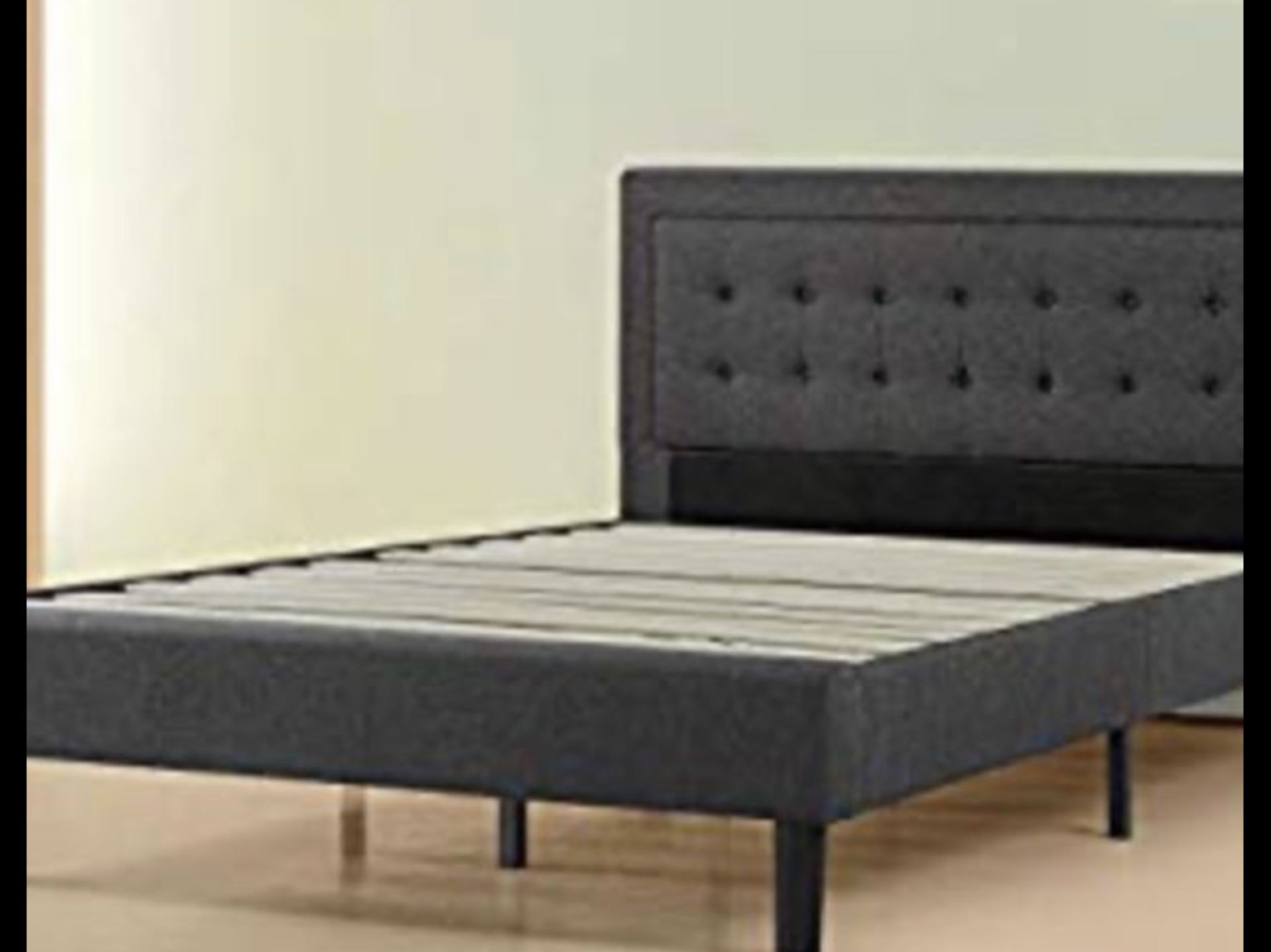 King size bed frame with headboard dark grey. It’s new in box