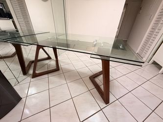 Glass table with wood