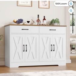 47"Farmhouse Sideboard Storage Cabinets , Coffee Bar  White D-5