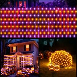 New Net Lights, 360 LED 12FT x 5FT Holiday Decor Fairy Orange & Purple with 8 Modes String Connectable Waterproof Outdoor Lights, Hanging Light for In