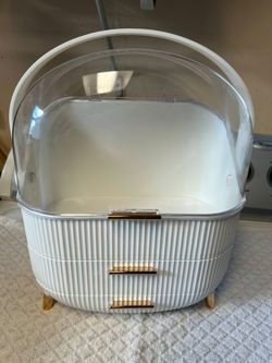 White Makeup Storage Organizer with Clear Dome Lid