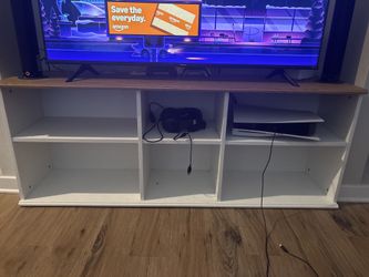 Modern White TV Stand / 6 Cubby Storage
