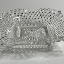 VTG Federal Glass Diamond Pattern Scalloped Edge Square Candy Nut Trinket Dish