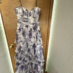 White & Purple Floral Prom Dress 