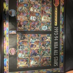 Framed, uncut sheet of 1993-94 Topps Finest NBA All-Stars basketball cards