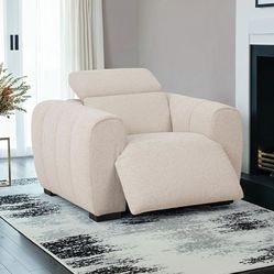Brand New Ultra Modern Chic Oversized Power Recliner Chair In Ivory Boucle Fabric 