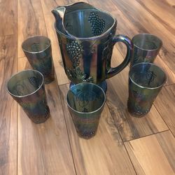 Antique carnival glass set