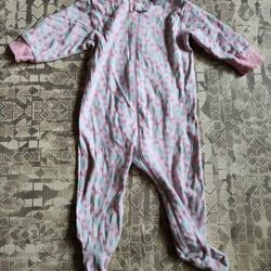 Gerber Organic 6-9M Girl's Footie Zip Up Pink Floral Pajama