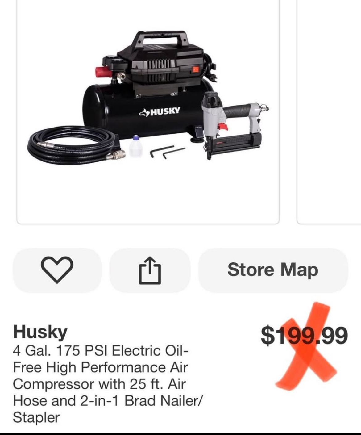 Husky 4 Gal. 175 PSI Electric Oil-Free High Performance Air Compressor with 25 ft. Air Hose and 2-in-1 Brad Nailer/ Stapler
