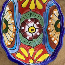 Vibrant Hand Painted Talavera Bowl Tinket Dish approx 5.5” x 4.5” x 1.75”  Lead Free 