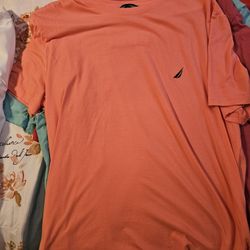 2 Nautical Men's Tshirts Size Large 1 In Peach Color 1 In Teal Color Like New Condition 