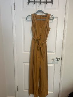 Mustard Sleeveless Wide-Leg Jumpsuit – Tie Waist-size 2