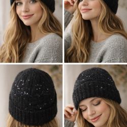 Handmade Merino & Mohair Sequin Knit Hat – Soft, Warm & Subtly Sparkling