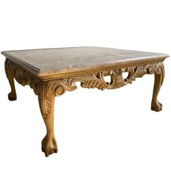 Beautiful Marble & Wood Claw-Foot Coffee Table