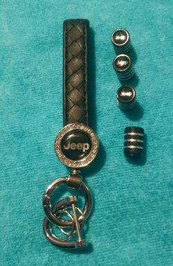 Jeep Keychain w/ bling &4pc tire valve caps
